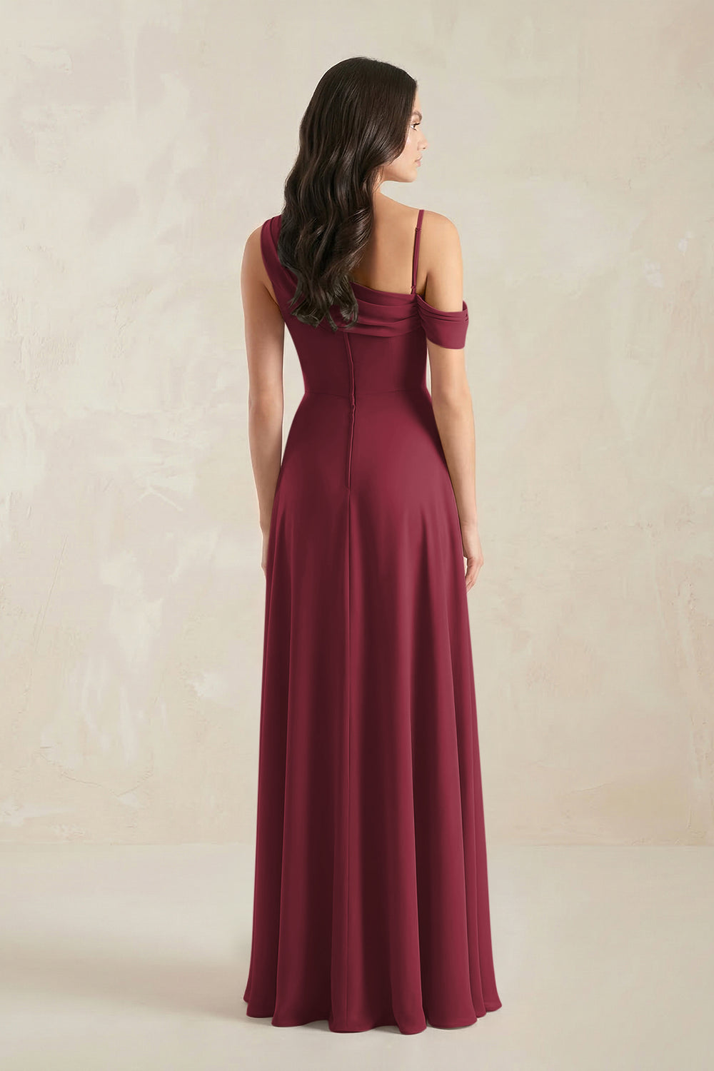 One-Shoulder Chiffon A-Line Bridesmaid Dress in Berry