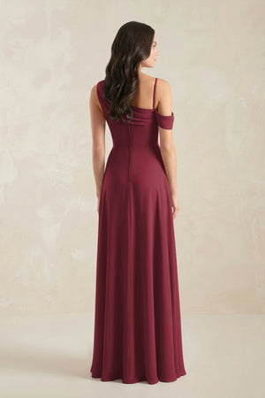 One-Shoulder Chiffon A-Line Bridesmaid Dress in Berry (2) | KISSBRIDAL