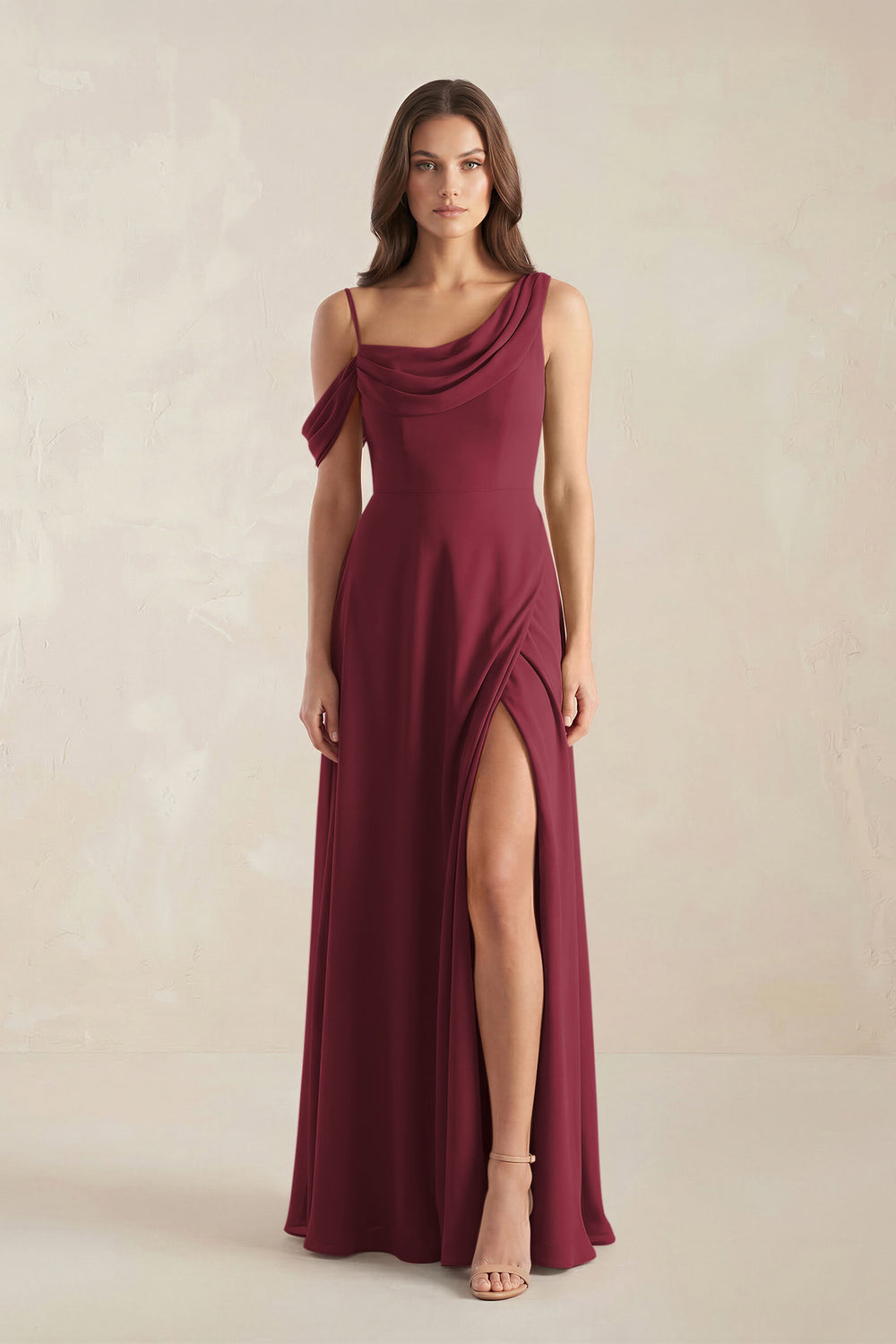 One-Shoulder Chiffon A-Line Bridesmaid Dress in Berry