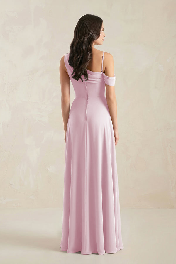 One-Shoulder Chiffon A-Line Bridesmaid Dress in Candy Pink (2) | KISSBRIDAL