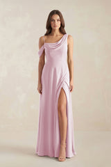 One-Shoulder Chiffon A-Line Bridesmaid Dress in Candy Pink | KISSBRIDAL
