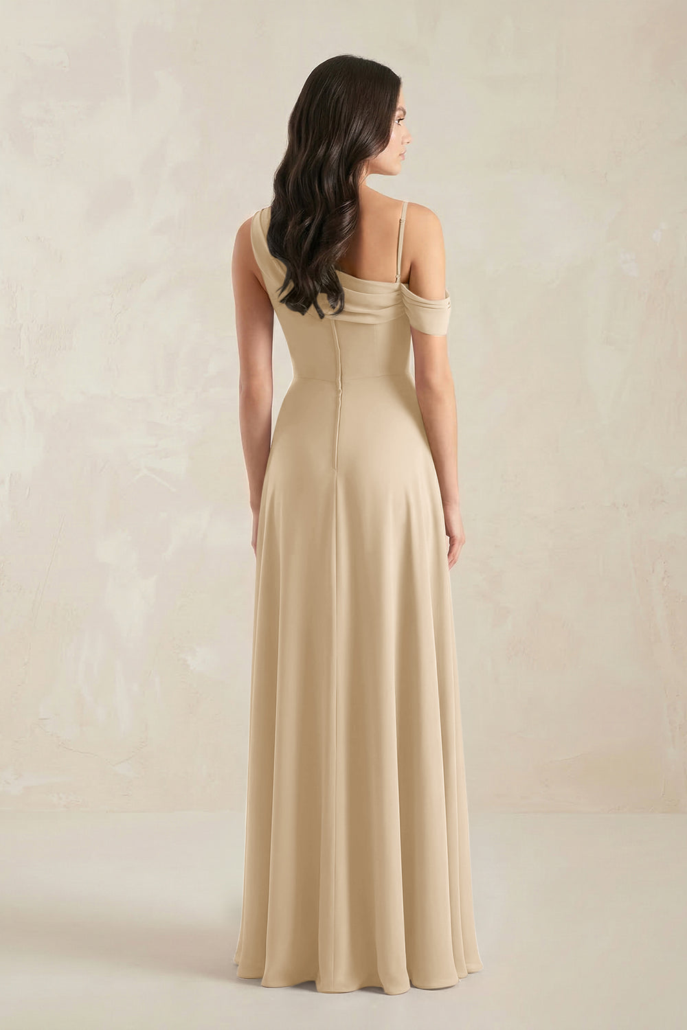 One-Shoulder Chiffon A-Line Bridesmaid Dress in Champagne