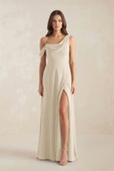 One - Shoulder Chiffon A - Line Bridesmaid Dress in Champagne - SHE IS ME Bridesmaid Dresses