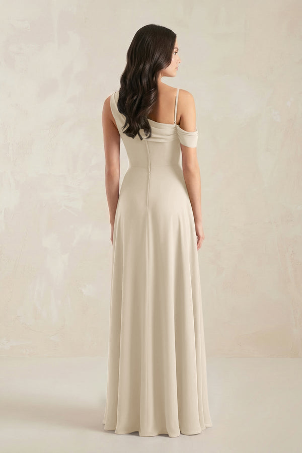 One - Shoulder Chiffon A - Line Bridesmaid Dress in Champagne - SHE IS ME Bridesmaid Dresses
