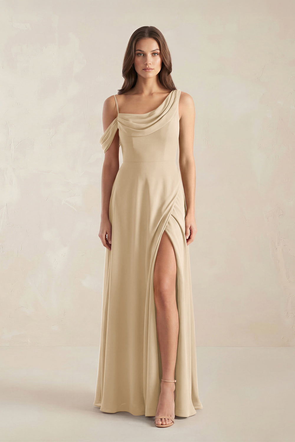 One-Shoulder Chiffon A-Line Bridesmaid Dress in Champagne