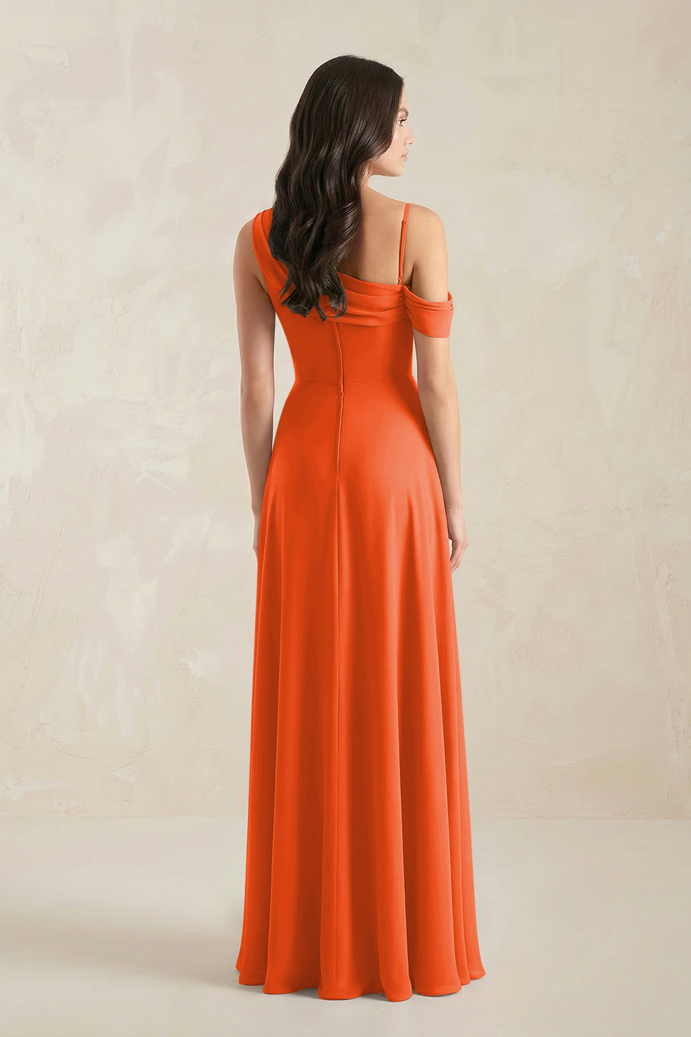 One-Shoulder Chiffon A-Line Bridesmaid Dress in Cinnamon