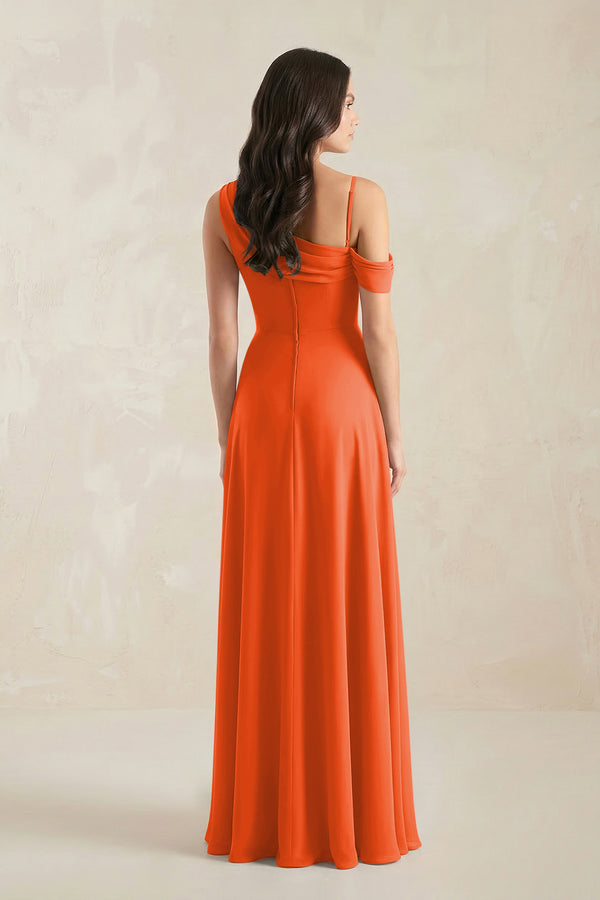 One-Shoulder Chiffon A-Line Bridesmaid Dress in Cinnamon (2) | KISSBRIDAL