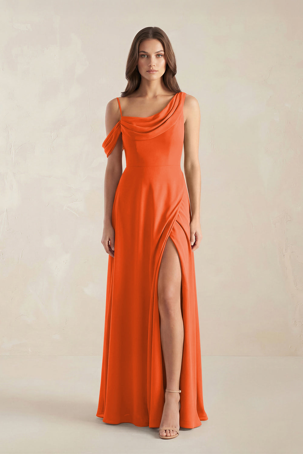 One-Shoulder Chiffon A-Line Bridesmaid Dress in Cinnamon