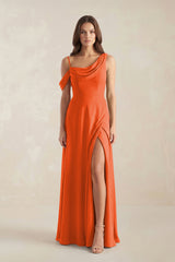 One-Shoulder Chiffon A-Line Bridesmaid Dress in Cinnamon | KISSBRIDAL