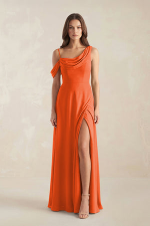 One-Shoulder Chiffon A-Line Bridesmaid Dress in Cinnamon | KISSBRIDAL