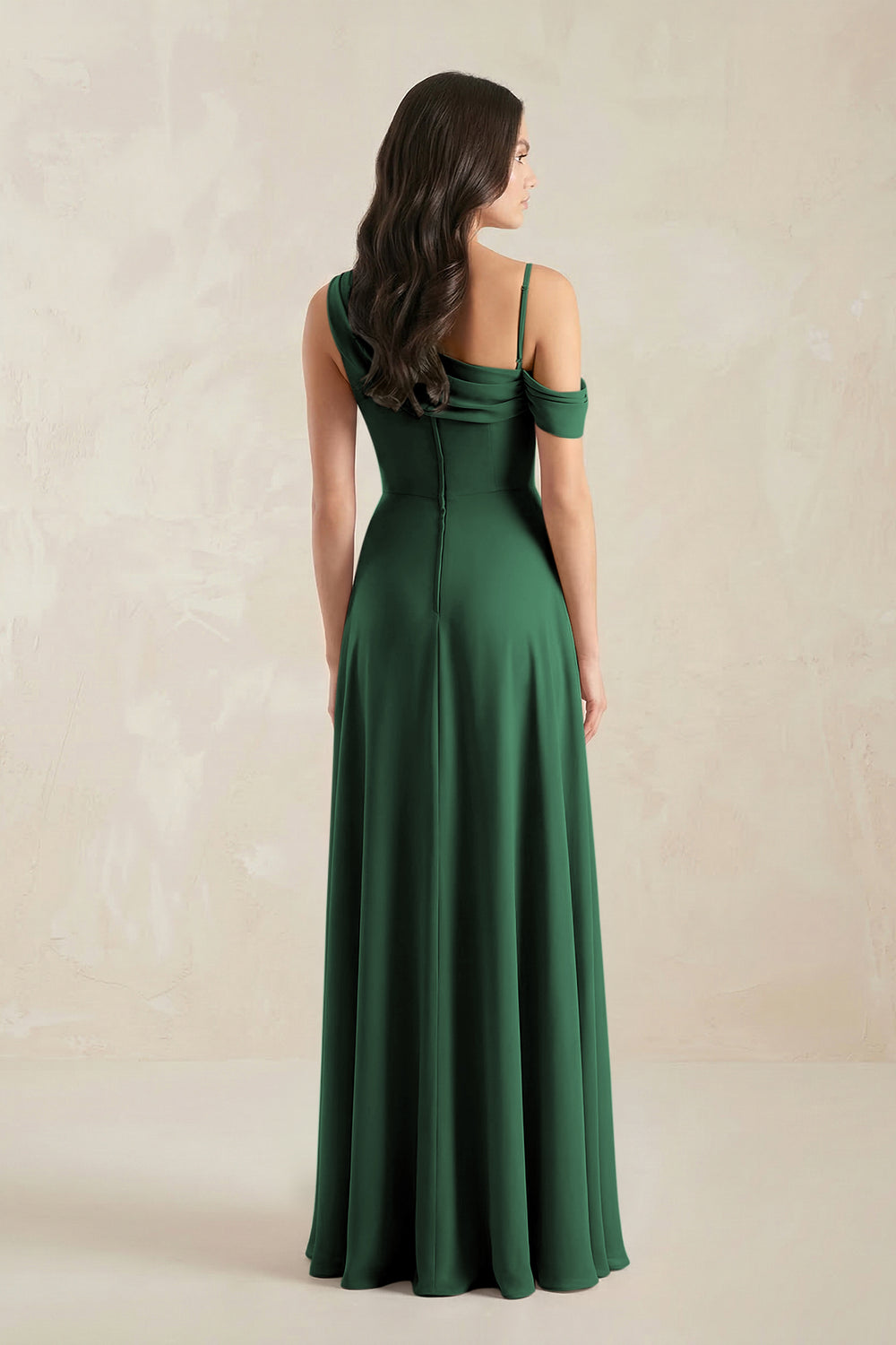 One-Shoulder Chiffon A-Line Bridesmaid Dress in Dark Green
