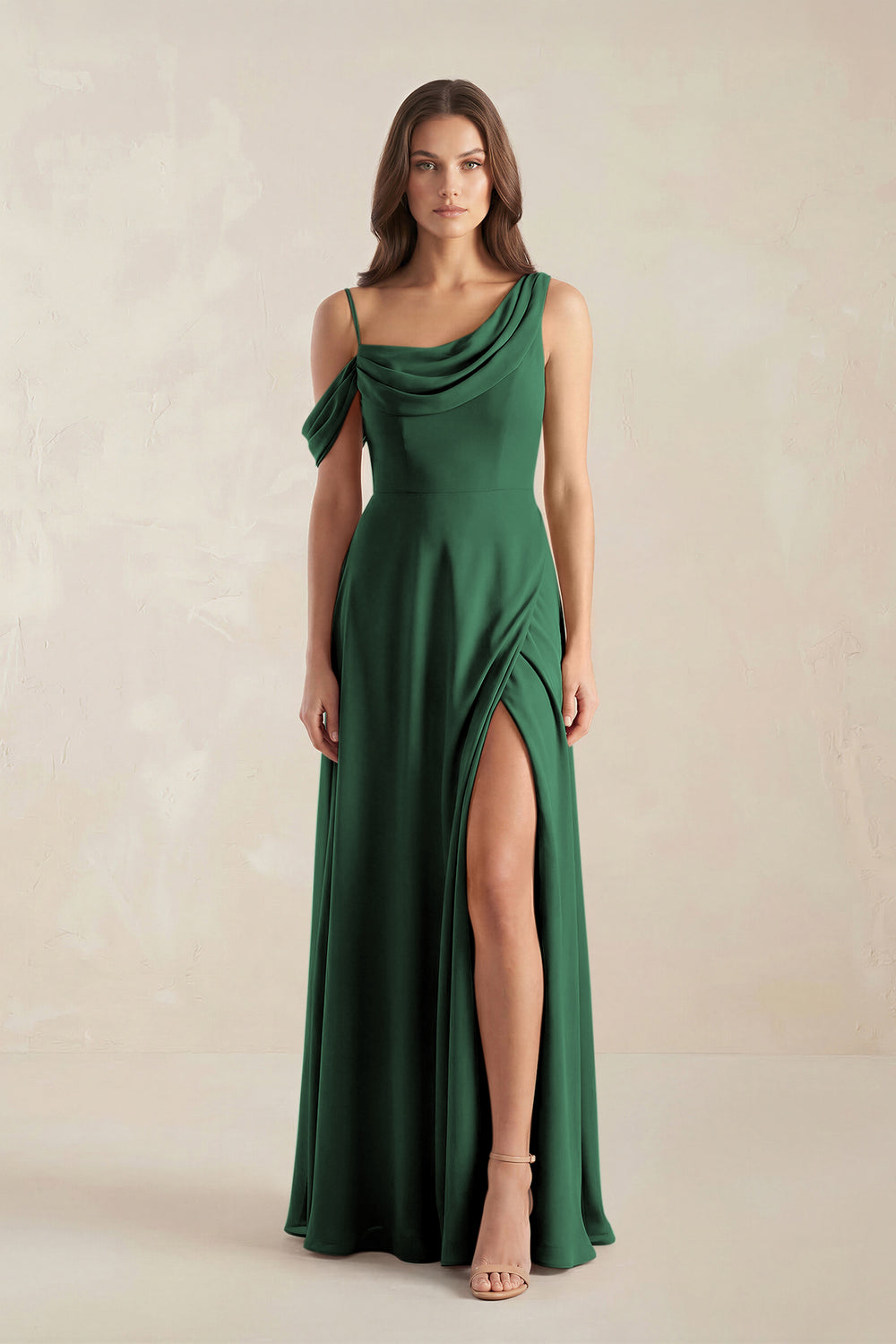 One-Shoulder Chiffon A-Line Bridesmaid Dress in Dark Green