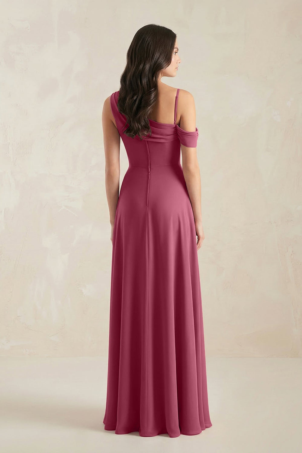 One - Shoulder Chiffon A - Line Bridesmaid Dress in Desert Rose - KISS BRIDAL Bridesmaid Dresses