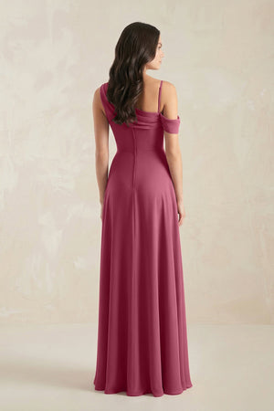 One - Shoulder Chiffon A - Line Bridesmaid Dress in Desert Rose - KISS BRIDAL Bridesmaid Dresses