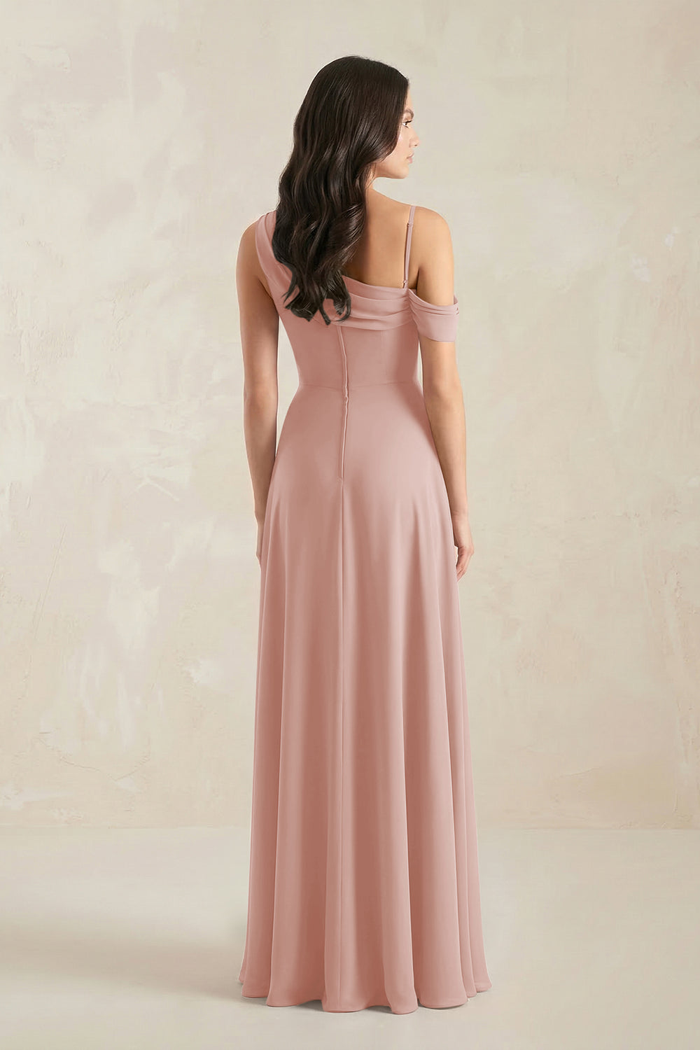 One-Shoulder Chiffon A-Line Bridesmaid Dress in English Rose