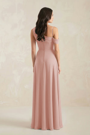 One-Shoulder Chiffon A-Line Bridesmaid Dress in English Rose (2) | KISSBRIDAL