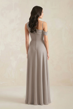 One-Shoulder Chiffon A-Line Bridesmaid Dress in Frost (2) | KISSBRIDAL