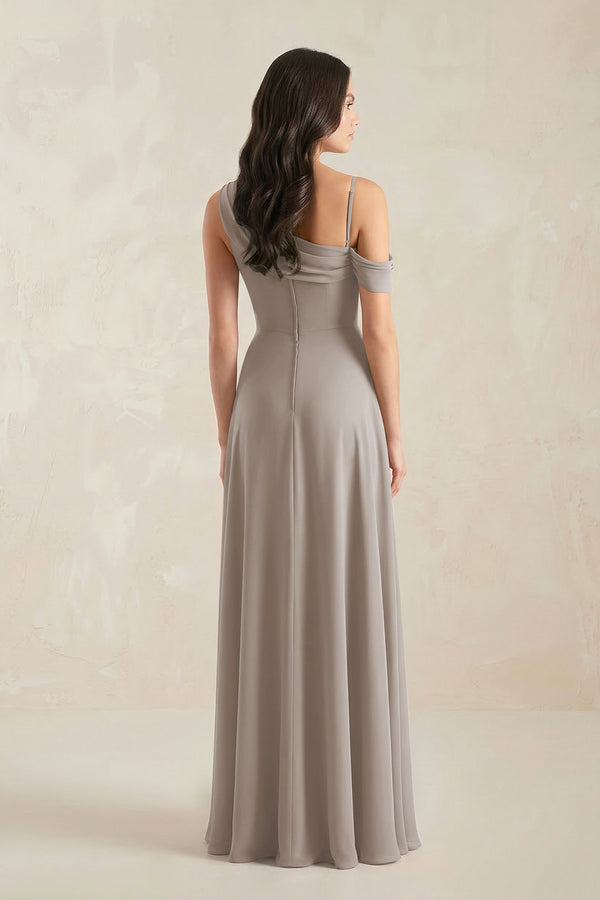 One-Shoulder Chiffon A-Line Bridesmaid Dress in Frost (2) | KISSBRIDAL