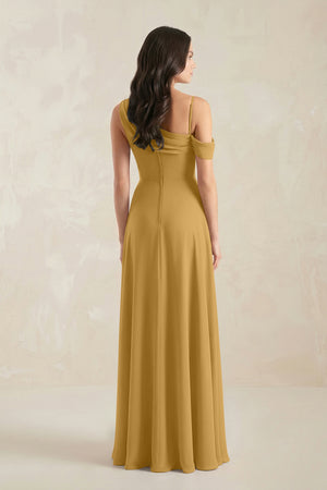 One-Shoulder Chiffon A-Line Bridesmaid Dress in Marigold (2) | KISSBRIDAL