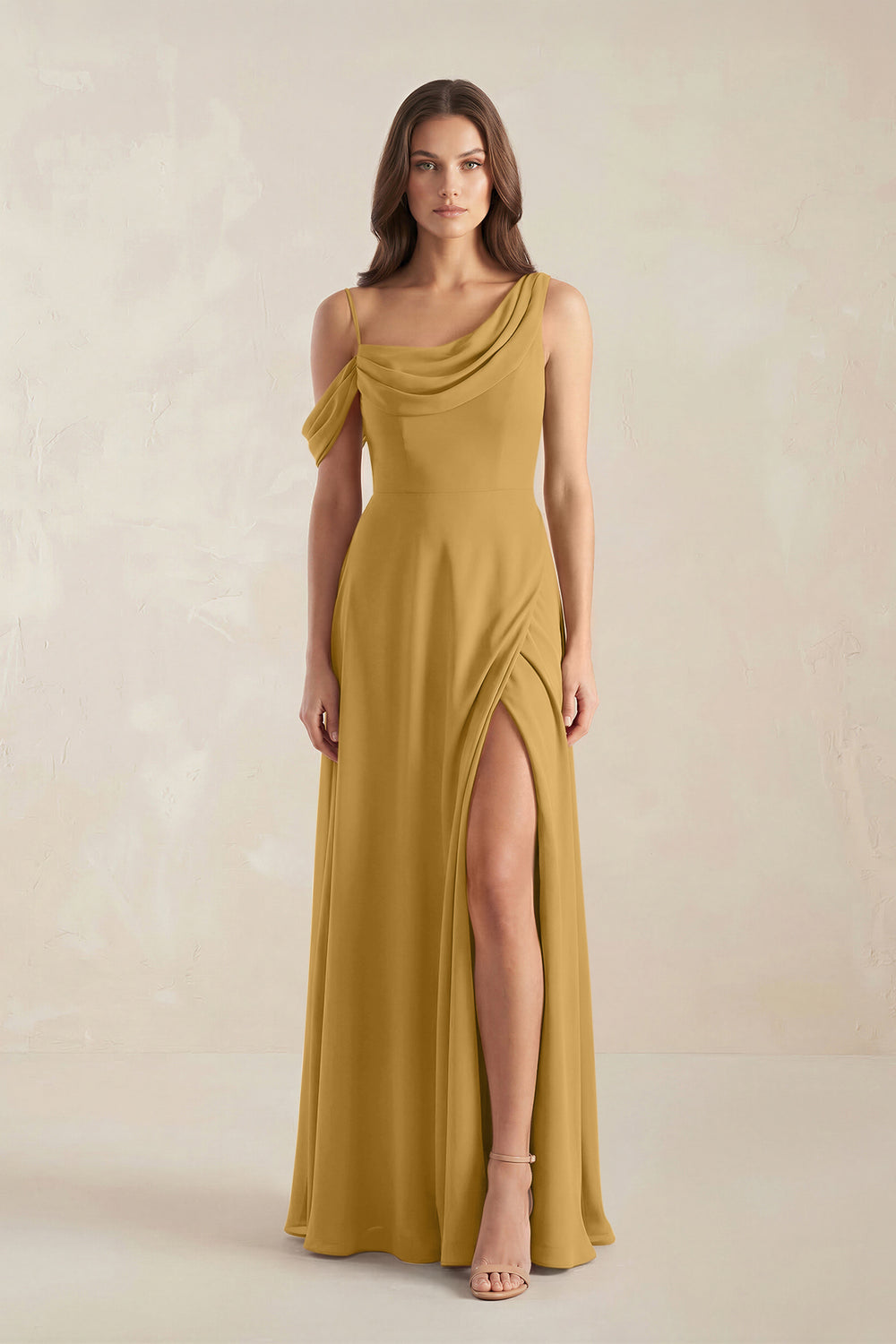 One-Shoulder Chiffon A-Line Bridesmaid Dress in Marigold