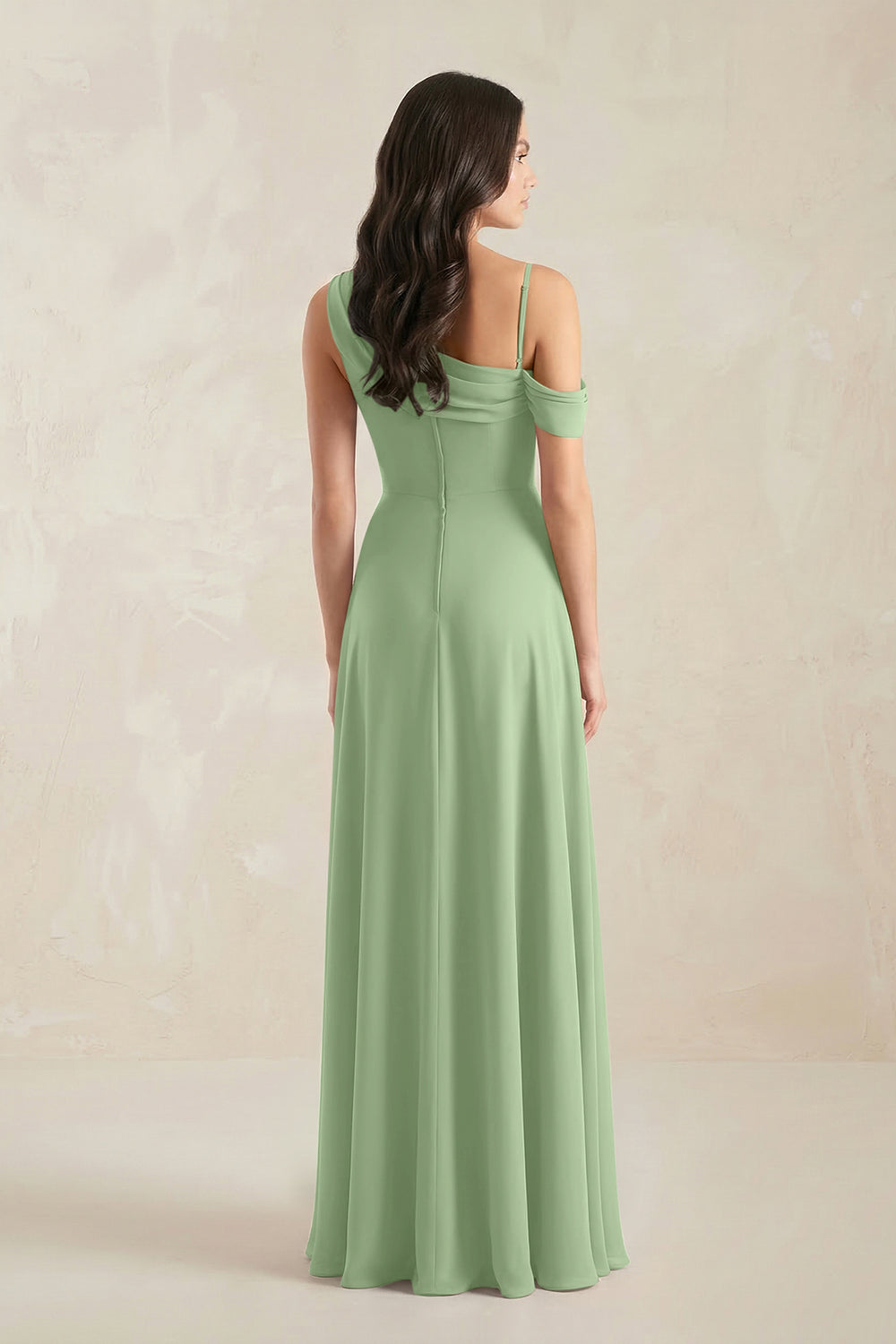 One-Shoulder Chiffon A-Line Bridesmaid Dress in Matcha