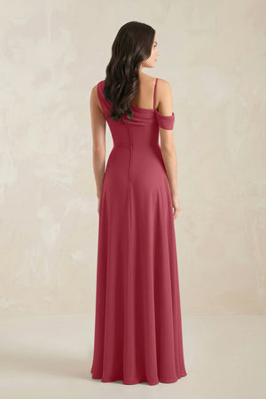 One-Shoulder Chiffon A-Line Bridesmaid Dress in Merlot (2) | KISSBRIDAL
