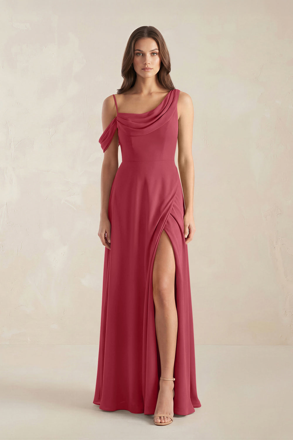 One-Shoulder Chiffon A-Line Bridesmaid Dress in Merlot