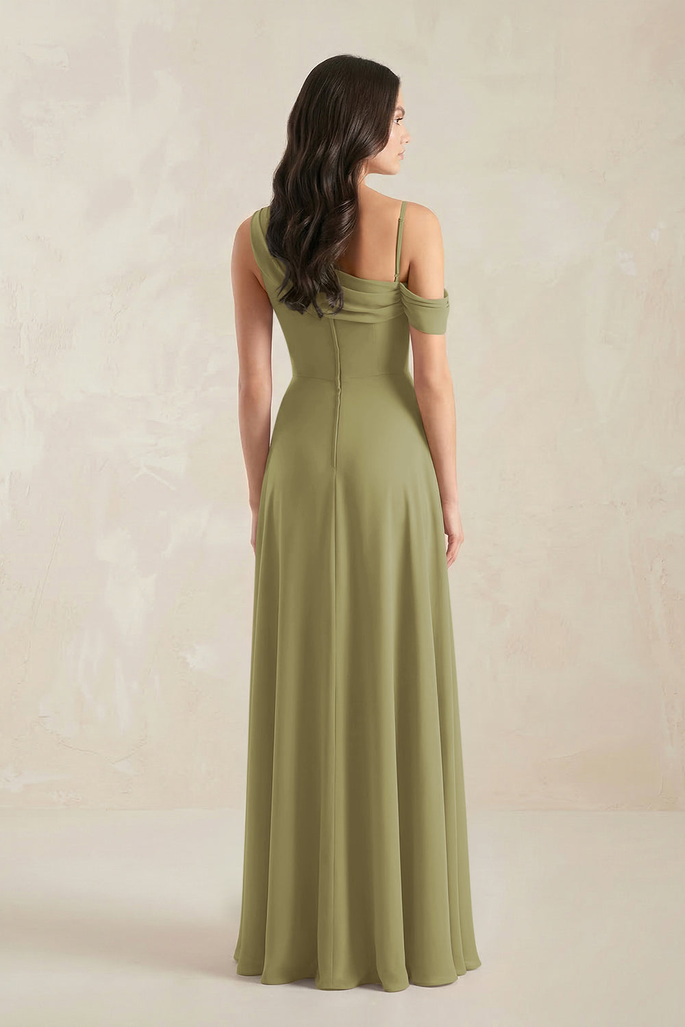 One-Shoulder Chiffon A-Line Bridesmaid Dress in Moss Green