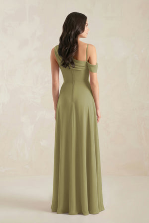 One-Shoulder Chiffon A-Line Bridesmaid Dress in Moss Green (2) | KISSBRIDAL