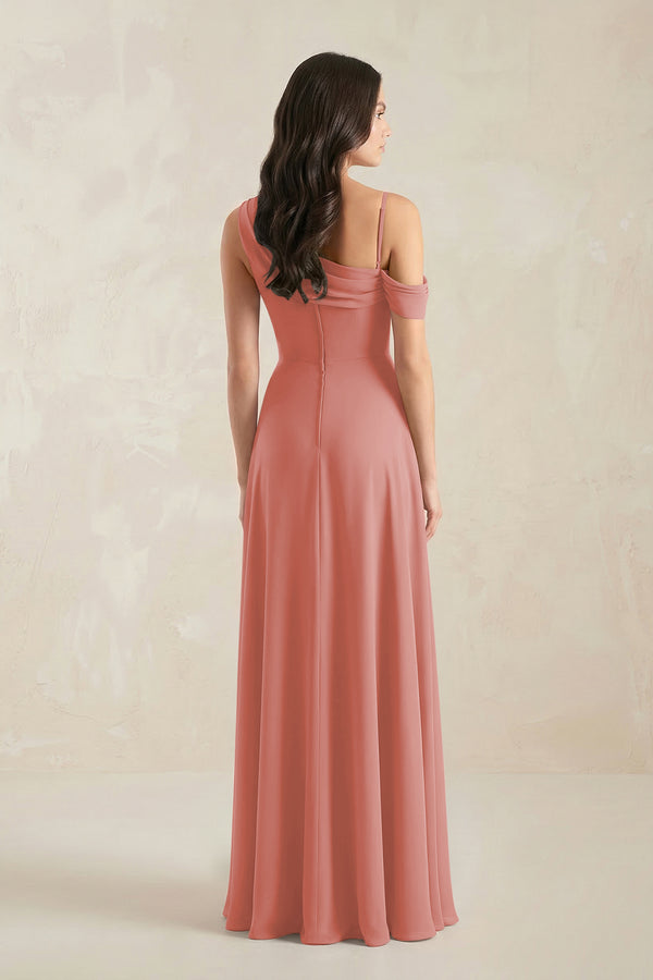 One-Shoulder Chiffon A-Line Bridesmaid Dress in Mulberry (2) | KISSBRIDAL