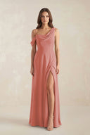 One-Shoulder Chiffon A-Line Bridesmaid Dress in Mulberry | KISSBRIDAL