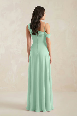 One-Shoulder Chiffon A-Line Bridesmaid Dress in Pale Pistachio (2) | KISSBRIDAL