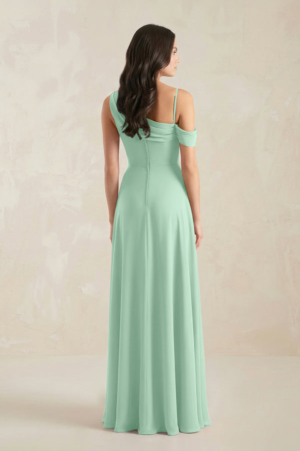 One-Shoulder Chiffon A-Line Bridesmaid Dress in Pale Pistachio (2) | KISSBRIDAL