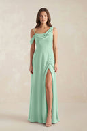 One-Shoulder Chiffon A-Line Bridesmaid Dress in Pale Pistachio | KISSBRIDAL