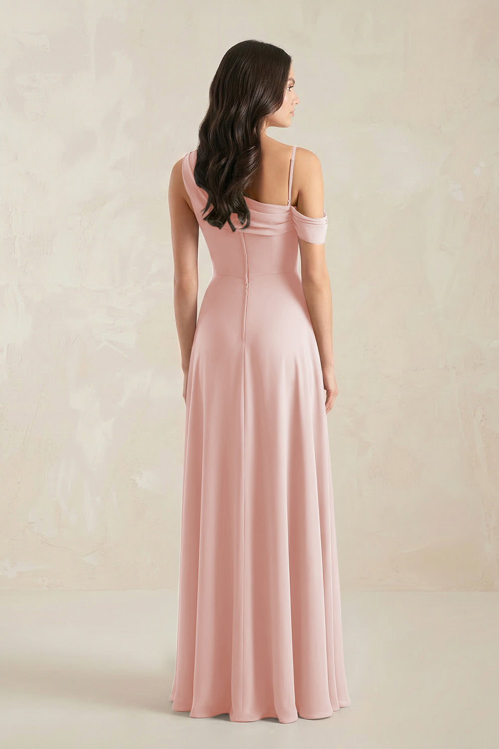 One-Shoulder Chiffon A-Line Bridesmaid Dress in Rose Petal