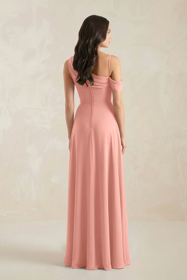 One-Shoulder Chiffon A-Line Bridesmaid Dress in Rosette (2) | KISSBRIDAL