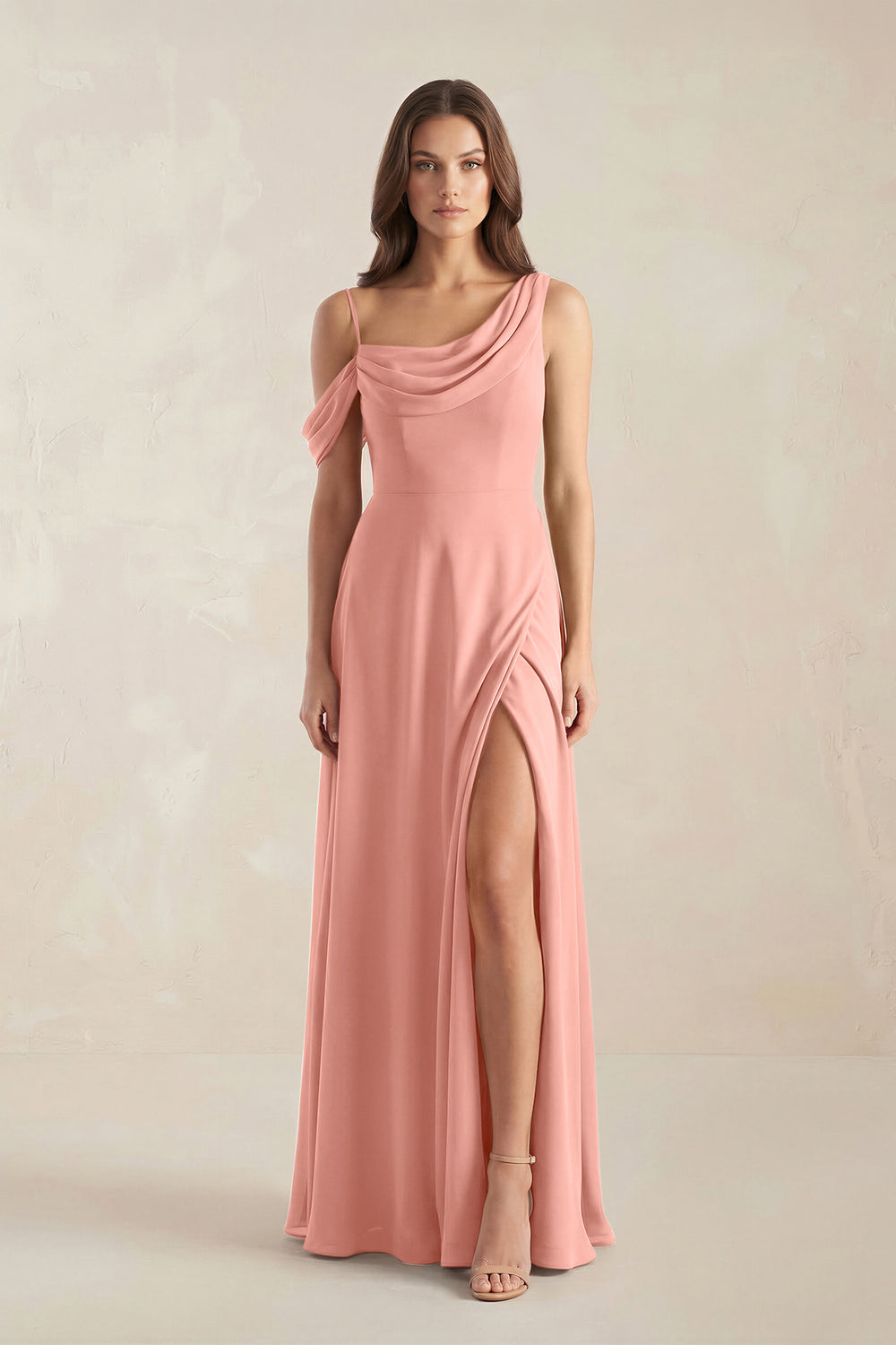 One-Shoulder Chiffon A-Line Bridesmaid Dress in Rosette