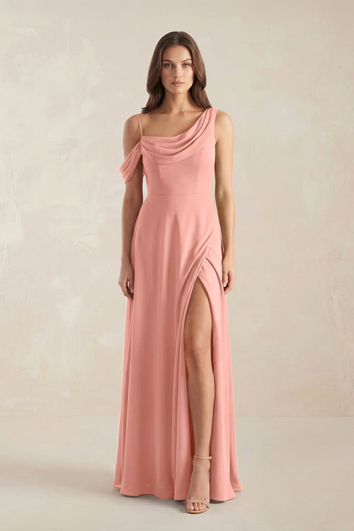 One-Shoulder Chiffon A-Line Bridesmaid Dress in Rosette | KISSBRIDAL