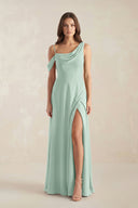 One-Shoulder Chiffon A-Line Bridesmaid Dress in Sage | KISSBRIDAL