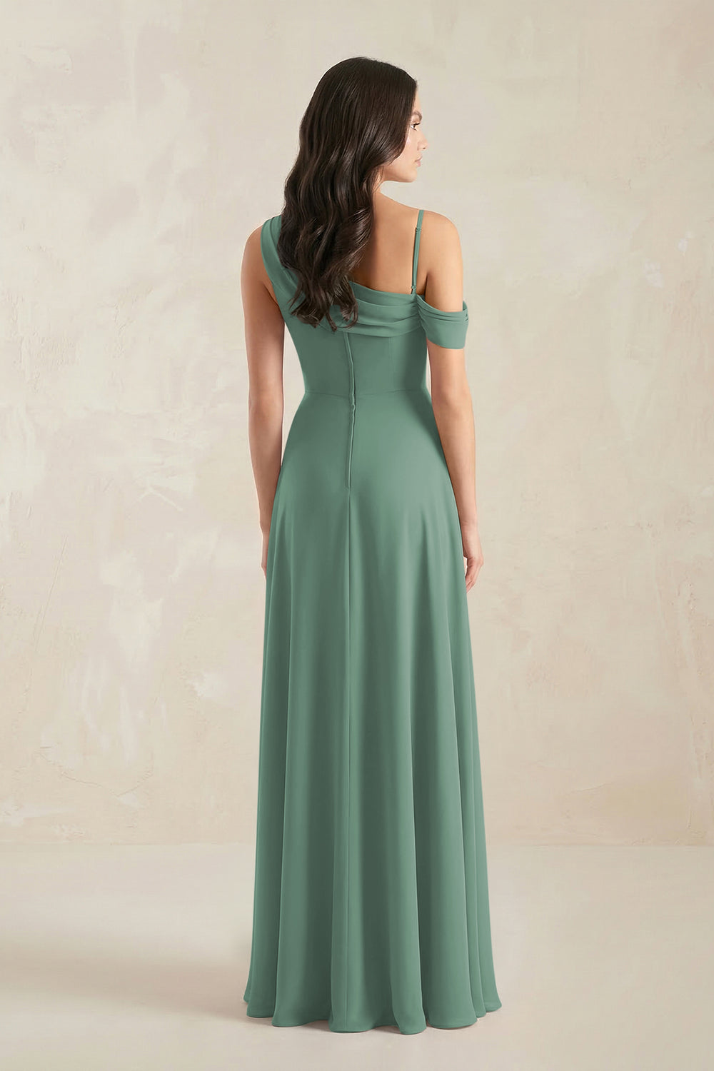 One-Shoulder Chiffon A-Line Bridesmaid Dress in Sea Glass