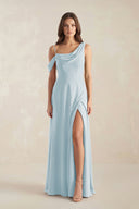 One-Shoulder Chiffon A-Line Bridesmaid Dress in Sky Blue | KISSBRIDAL