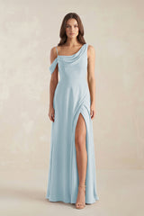 One-Shoulder Chiffon A-Line Bridesmaid Dress in Sky Blue | KISSBRIDAL