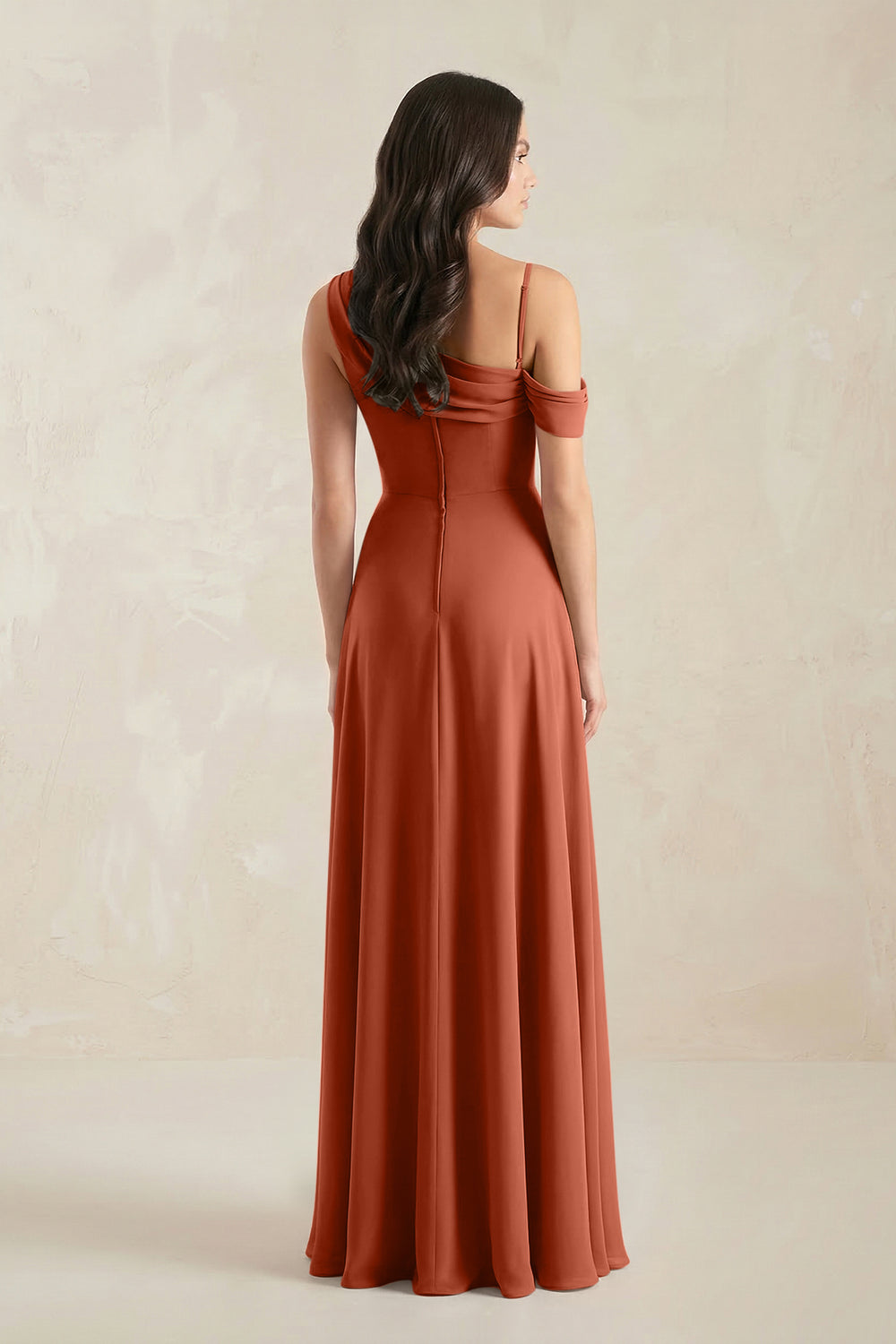 One-Shoulder Chiffon A-Line Bridesmaid Dress in Spice