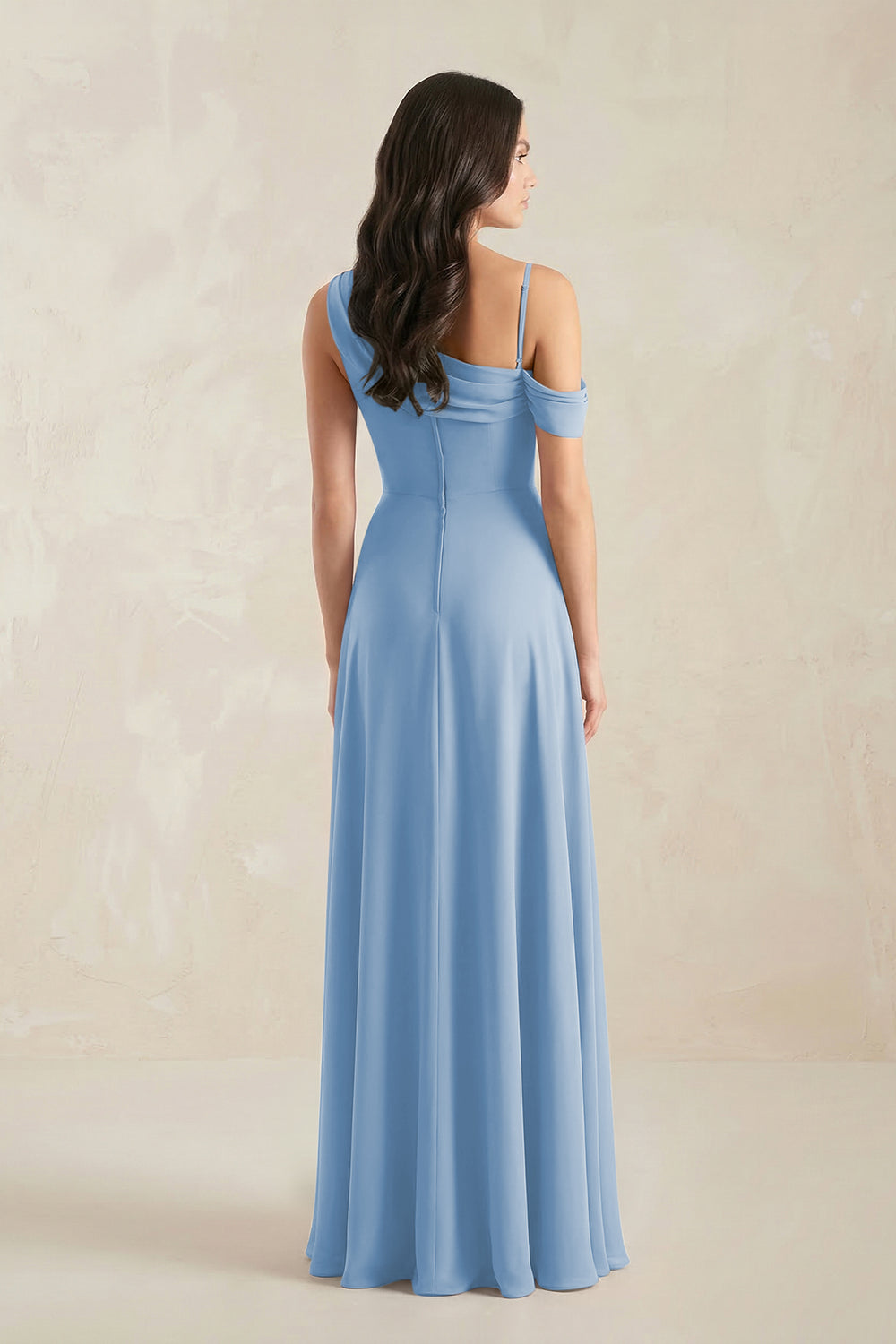 One-Shoulder Chiffon A-Line Bridesmaid Dress in Steel Blue