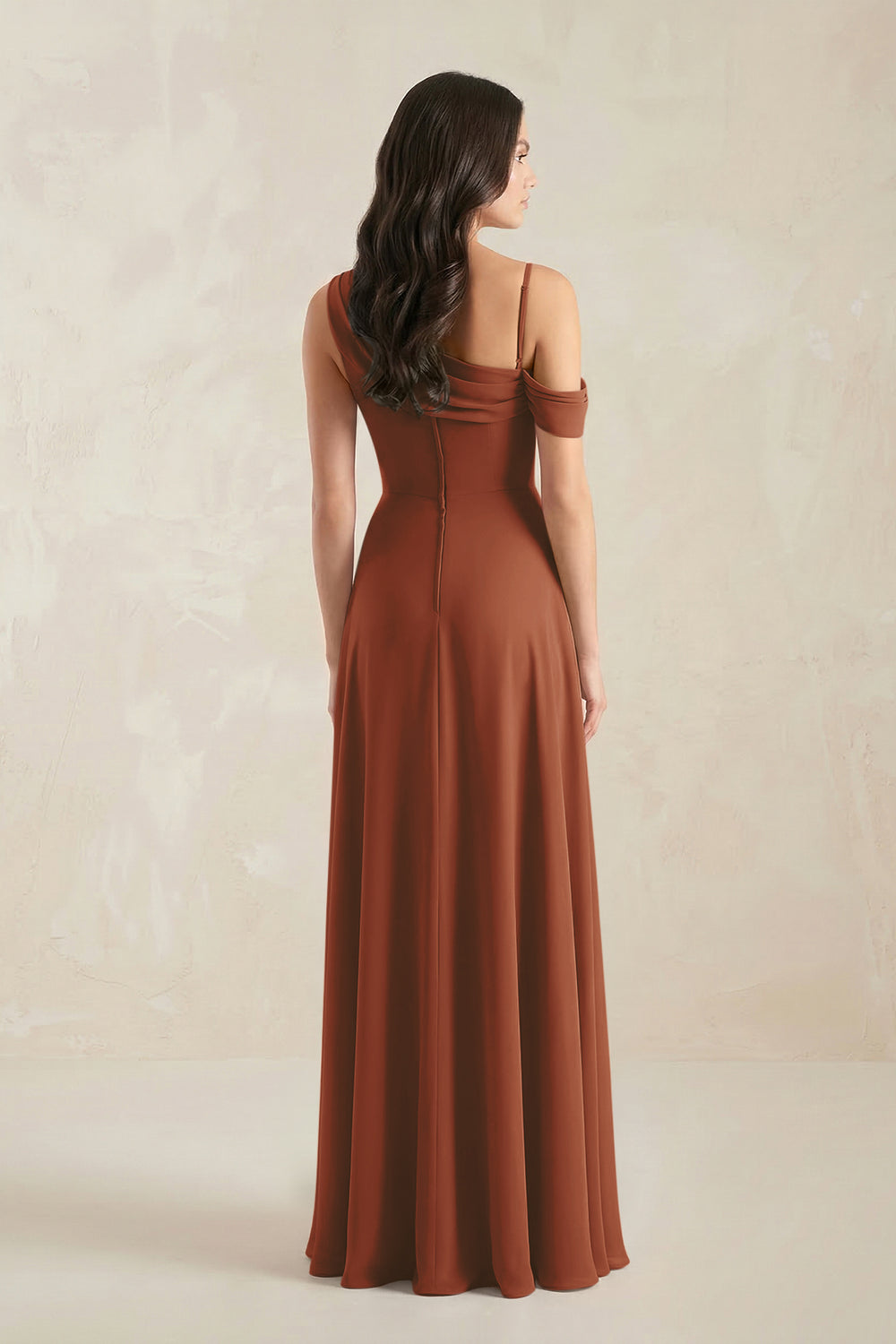 One-Shoulder Chiffon A-Line Bridesmaid Dress in Terracotta