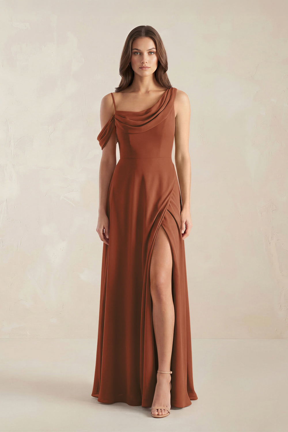 One-Shoulder Chiffon A-Line Bridesmaid Dress in Terracotta