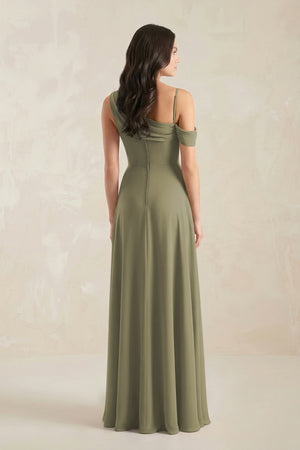 One-Shoulder Chiffon A-Line Bridesmaid Dress in Thyme (2) | KISSBRIDAL