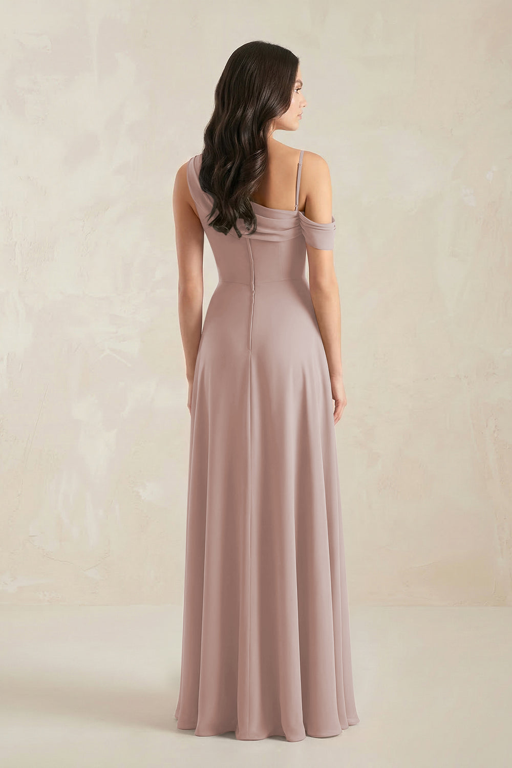 One-Shoulder Chiffon A-Line Bridesmaid Dress in Toffee