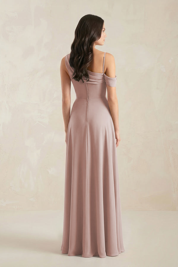 One-Shoulder Chiffon A-Line Bridesmaid Dress in Toffee (2) | KISSBRIDAL