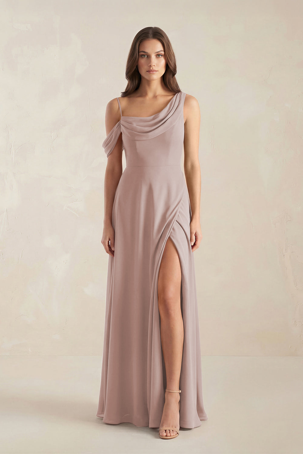 One-Shoulder Chiffon A-Line Bridesmaid Dress in Toffee